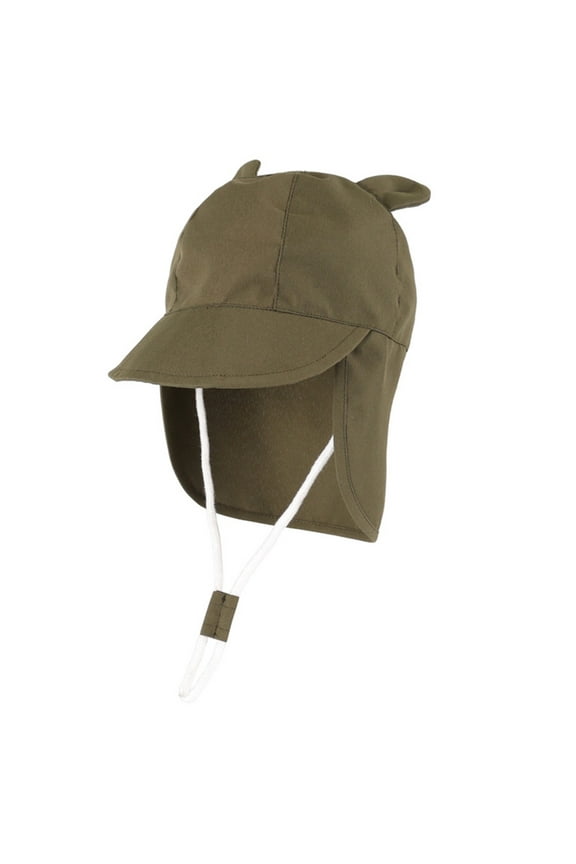 Toddler Sun Hats Solid Color Upf 50+ Sun Protection Adjustable Wide Rigid Brim Baby Cute Ears Caps For Spring Summer Vacation Daily Play,Army Green,6-12 Months
