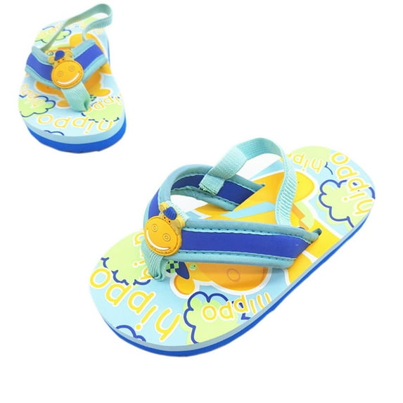 ZHOGXU Toddlers Boys Girls Summer Sandals Open Toe Cartoon Print On Elastic Strap Comfortable Breathable Flip Flops For Everyday Wear,Dark Blue,5-6 Years