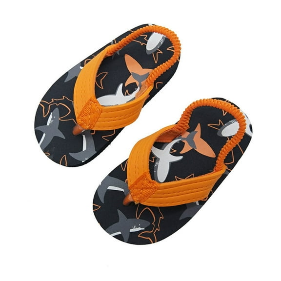 ZHOGXU Toddlers Boys Girls Summer Sandals Open Toe Cartoon Print On Elastic Strap Comfortable Breathable Flip Flops For Everyday Wear,Orange,1-2 Years