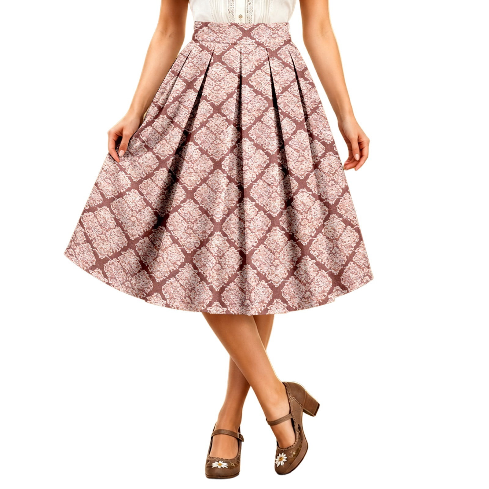 ZHOGXU Traditional Festival Midi Skirt For Women Floral Print A Line ...