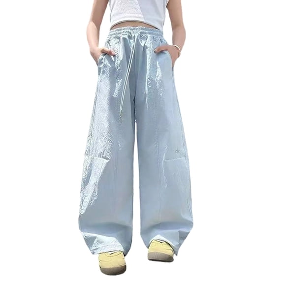 ZHOGXU Trendy Elastic Waist Drawstring Solid Color Wide Leg Jogger Kids Girls Pants All Season Suitable