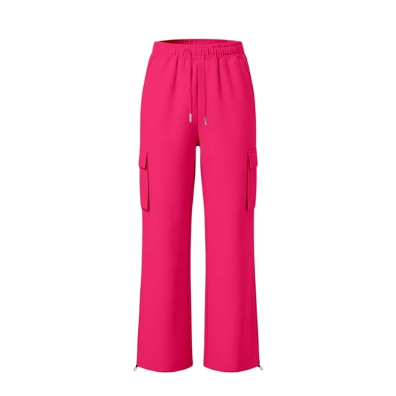 ZHOGXU Trendy Solid Color Elastic Waist Drawstring Cargo Jogger Wide Leg Kids Girls Pants With Pocket Back To School Wear