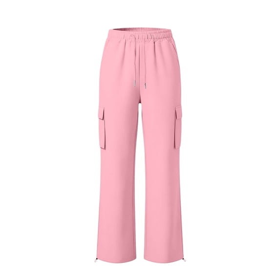 ZHOGXU Trendy Solid Color Elastic Waist Drawstring Cargo Jogger Wide Leg Kids Girls Pants With Pocket Comfortable Everyday Wear