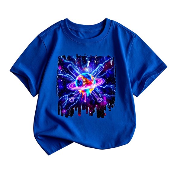 ZHOGXU Unique Boys Baseball Graphic Shirt Short Sleeve O Neck Tee Tops For Kids Lightweight,Sport Active,Blue,6-7 Years