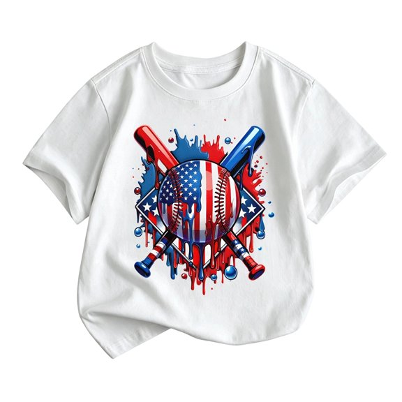 ZHOGXU Unique Boys Baseball Graphic Shirt Short Sleeve O Neck Tee Tops For Kids Summer Relaxed Fit,Sport Active,White,12-13 Years