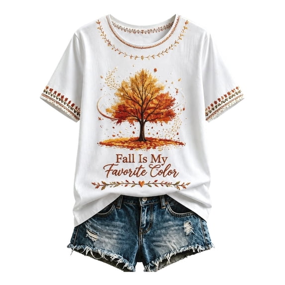 ZHOGXU Versatile Halloween Plaid Cartoon Print T Shirts For Women Short Sleeve O Neck Tee Tops For Casual Work,White