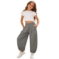 thumbnail image 1 of ZHOGXU Versatile Summer Solid Color Elastic Waist Straight Leg Beach Kids Girls Pants Back To School Wear, 1 of 7