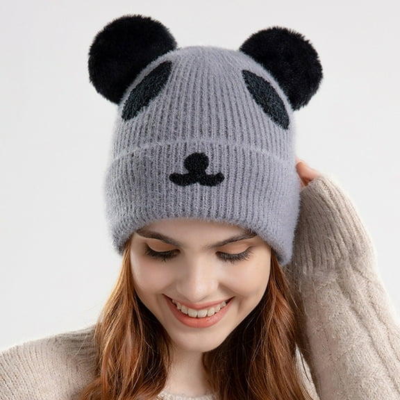 ZHOGXU Winter Beanie Hat For Women Cute Animal Design Knitted Thick Warm Comfortable Caps For Autumn Winter Daily Wear Grey One Size
