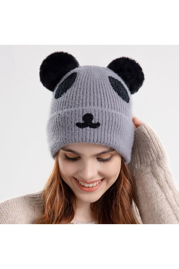 Winter Beanie Hat For Women Cute Animal Design Knitted Thick Warm Comfortable Caps For Autumn Winter Daily Wear Grey One Size