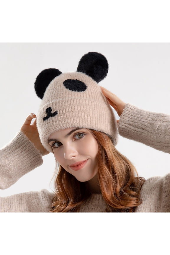 Winter Beanie Hat For Women Cute Animal Design Knitted Thick Warm Comfortable Caps For Autumn Winter Daily Wear Khaki One Size