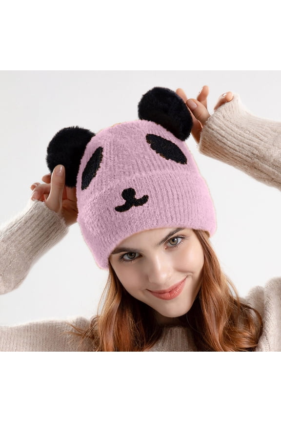 Winter Beanie Hat For Women Cute Animal Design Knitted Thick Warm Comfortable Caps For Autumn Winter Daily Wear Pink One Size