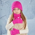 thumbnail image 1 of ZHOGXU Winter Beanie Hat Scarf Gloves Set For Big Girls Boys Solid Color Caps Long Scarf Touchscreen Gloves Knitted Warm Comfortable Outfits 3 Pack For Daily Wear Hot Pink One Size, 1 of 6