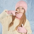 thumbnail image 1 of ZHOGXU Winter Beanie Hat Scarf Gloves Set For Big Girls Boys Solid Color Caps Long Scarf Touchscreen Gloves Knitted Warm Comfortable Outfits 3 Pack For Daily Wear Light Pink One Size, 1 of 4