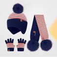 thumbnail image 1 of ZHOGXU Winter Beanie Hat Scarf Gloves Set For Big Kids Girls Boys Striped Print Caps Long Scarf Touchscreen Gloves Knitted Warm Comfortable Outfits 3 Pack For Daily Wear Navy One Size, 1 of 4