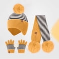 thumbnail image 1 of ZHOGXU Winter Beanie Hat Scarf Gloves Set For Big Kids Girls Boys Striped Print Caps Long Scarf Touchscreen Gloves Knitted Warm Comfortable Outfits 3 Pack For Daily Wear Yellow One Size, 1 of 4