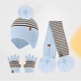 thumbnail image 1 of ZHOGXU Winter Beanie Hat Scarf Gloves Set For Big Kids Girls Boys Striped Print Caps Long Scarf Touchscreen Gloves Knitted Warm Comfortable Outfits 3 Pack For Daily Wear Light Blue One Size, 1 of 4