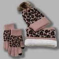thumbnail image 1 of ZHOGXU Winter Beanie Hat Scarf Gloves Set For Women And Men Leopard Print Caps Long Scarf Touchscreen Gloves Knitted Warm Comfortable Outfits 3 Pack For Daily Wear Pink One Size, 1 of 4