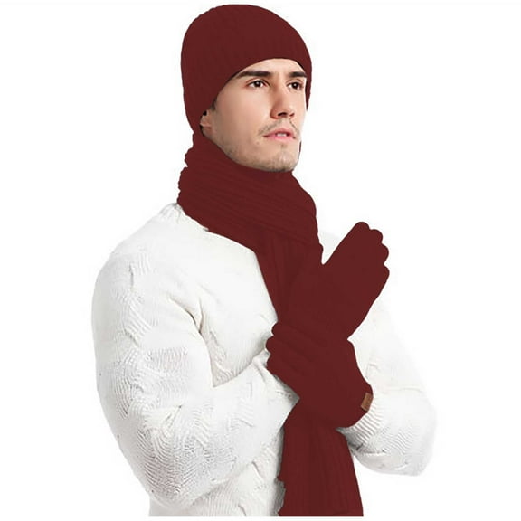 ZHOGXU Winter Beanie Hat Scarf Gloves Set For Women And Men Solid Color Caps Long Scarf Touchscreen Gloves Knitted Warm Comfortable Outfits 3 Pack For Daily Wear Brick Red One Size