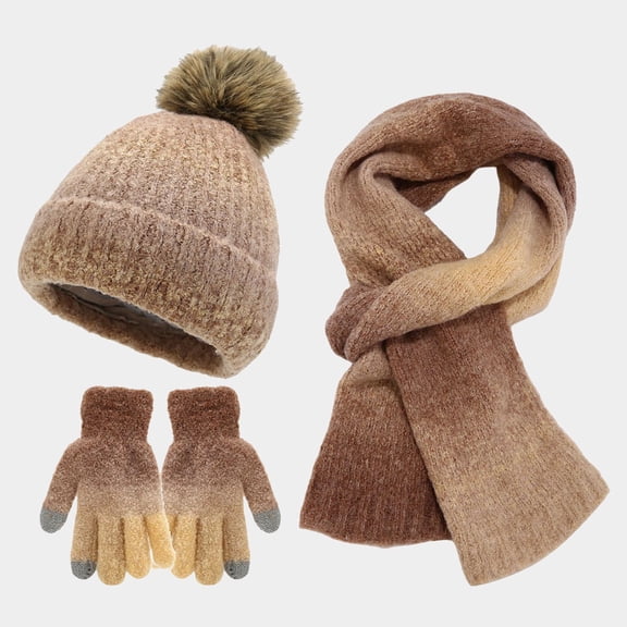 ZHOGXU Winter Beanie Hat Scarf Gloves Set For Women And Men Thick Caps Long Scarf Touchscreen Gloves Knitted Warm Comfortable Outfits 3 Pack For Daily Wear Khaki One Size