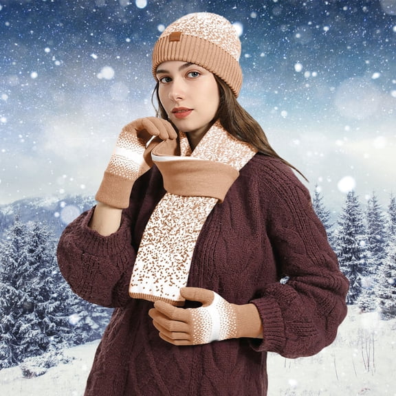 ZHOGXU Winter Beanie Hat Scarf Gloves Set For Women And Men Thick Caps Long Scarf Touchscreen Gloves Knitted Warm Comfortable Outfits 3 Pack For Daily Wear Khaki One Size