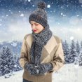 thumbnail image 1 of ZHOGXU Winter Beanie Hat Scarf Gloves Set For Women And Men Thick Caps Long Scarf Touchscreen Gloves Knitted Warm Comfortable Outfits 3 Pack For Daily Wear Navy One Size, 1 of 6
