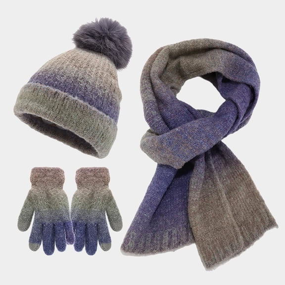 ZHOGXU Winter Beanie Hat Scarf Gloves Set For Women And Men Thick Caps Long Scarf Touchscreen Gloves Knitted Warm Comfortable Outfits 3 Pack For Daily Wear Purple One Size