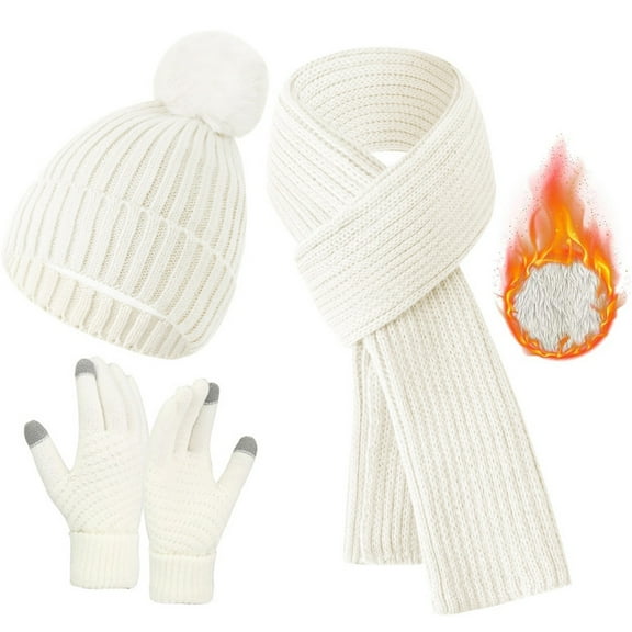 ZHOGXU Winter Beanie Hat Scarf Gloves Set For Women And Men Thick Caps Long Scarf Touchscreen Gloves Knitted Warm Comfortable Outfits 3 Pack For Daily Wear Wh2 One Size
