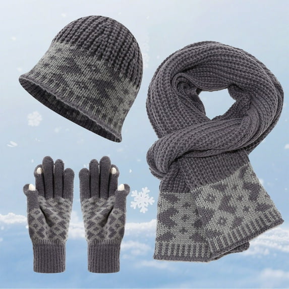 ZHOGXU Winter Beanie Hat Scarf Gloves Set For Women And Men Thick Caps Long Scarf Touchscreen Gloves Solid Color Knitted Warm Comfortable Outfits 3 Pack For Daily Wear Grey One Size