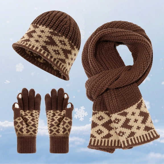 ZHOGXU Winter Beanie Hat Scarf Gloves Set For Women And Men Thick Caps Long Scarf Touchscreen Gloves Solid Color Knitted Warm Comfortable Outfits 3 Pack For Daily Wear Khaki One Size
