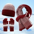 thumbnail image 1 of ZHOGXU Winter Beanie Hat Scarf Gloves Set For Women Thick Caps Long Scarf Touchscreen Gloves Color Block Knitted Warm Comfortable Outfits 3 Pack For Daily Wear Red One Size, 1 of 7