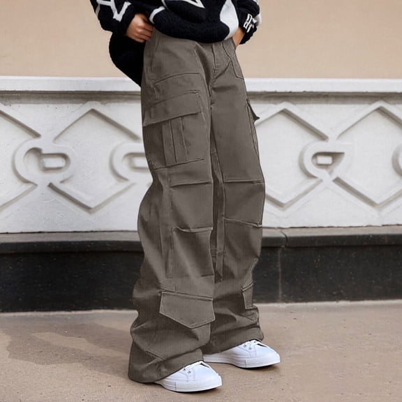 ZHOGXU Women Cargo Pants With Pockets High Waisted Solid Color Straight Fit Comfortable Fashion Trousers For Casual Daily Wear Brown M