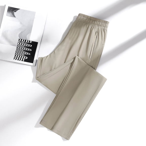 ZHOGXU Women Casual Pant With Pocket Drawstring Elastic Waist Solid Color Zipper Straight Fit Comfortable Breathable Trousers For Outdoor Activities,Khaki,S