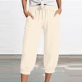 thumbnail image 1 of ZHOGXU Women Casual Pant With Pocket Straight Leg Solid Color Drawstring Elastic Waist Calf Length Comfortable Lightweight Trousers For Outdoor Activities，Beige，L, 1 of 5