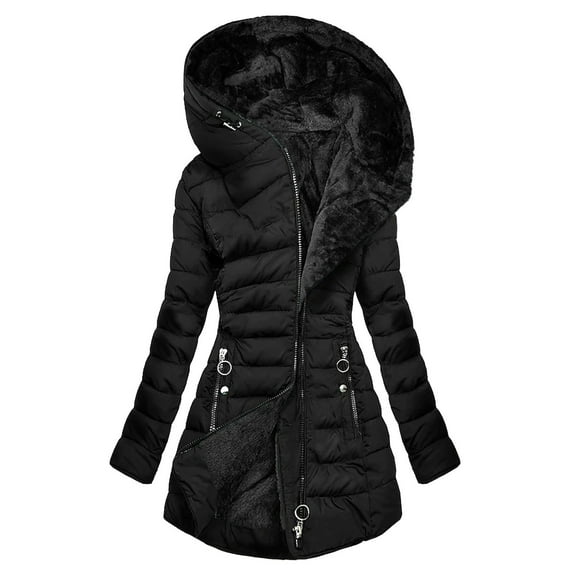ZHOGXU Women Hooded Coat With Pocket Long Sleeve Solid Color Zipper Plush Comfortable Fashion Warm Jacket Top For Attumn Winter Daily Wear Black Xxxl