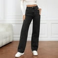 thumbnail image 1 of ZHOGXU Women Jeans With Pocket Solid Color Button Distressed Wide Leg Straight Fit Loose Fashion Denim Pants Trousers For Casual Daily Wear,Black,Xl, 1 of 8