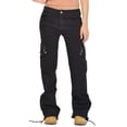 thumbnail image 1 of ZHOGXU Women Jeans With Pockets Solid Color Button Straight Fit Wide Leg Fashion Comfortable Denim Cargo Pants Trousers For Daily Wear,Black,Xxl, 1 of 8