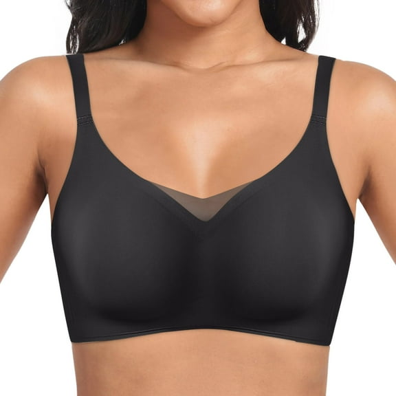 ZHOGXU Women'S Bra Seamless Wireless Padded Full Cup Solid Color Push Up Lightweight Breathable Brassiere For Everyday Wear,Black,Xl