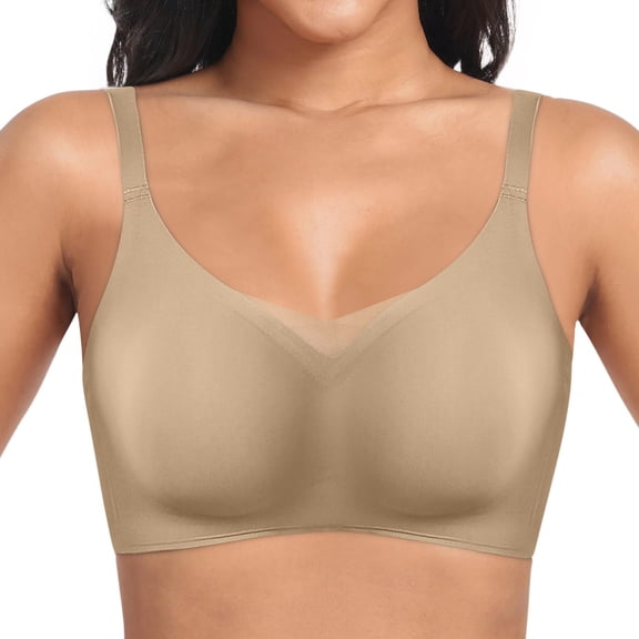 ZHOGXU Women'S Bra Seamless Wireless Padded Full Cup Solid Color Push Up Lightweight Breathable Brassiere For Everyday Wear,Khaki,L