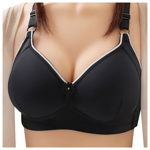ZHOGXU Women'S Bra With Adjustable Straps Seamless Wireless Patchwork Push Up Three Buckle Breathable Comfortable Bralette For Everyday Wear,Black,44