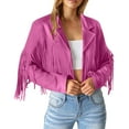 thumbnail image 1 of ZHOGXU Women'S Casual Jackets Long Sleeve Lapel Solid Color Open Front Fashion Tassels Motorcycle Cropped Coats Top For Daily Wear Hot Pink Xxl, 1 of 8