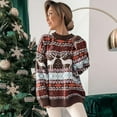 thumbnail image 1 of ZHOGXU Women'S Christmas Sweater Knitted Long Sleeve Round Neck Cute Reindeer Print Comfortable Warm Loose Fit Pullover Top For Daily Wear Brown L, 1 of 8