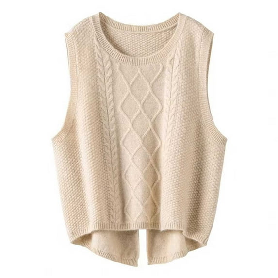 ZHOGXU Women'S Knit Vest Sleeveless Round Neck Solid Color Loose Fit Warm Soft Fashion Pullover Sweater Top For Casual Daily Wear Beige M