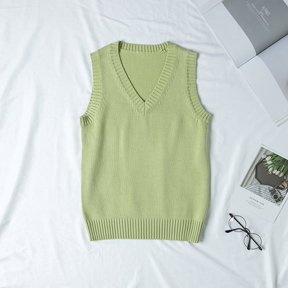 ZHOGXU Women'S Knit Vest Sleeveless V Neck Solid Color Loose Fit Warm Soft Fashion Pullover Sweater Top For Casual Daily Wear Green Xxl