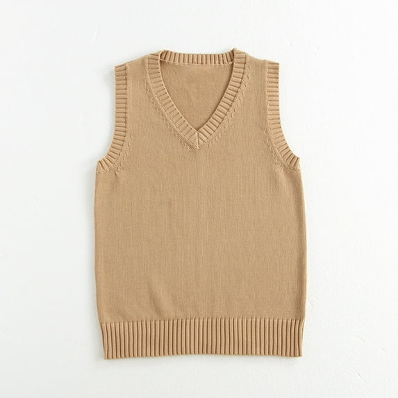 ZHOGXU Women'S Knit Vest Sleeveless V Neck Solid Color Loose Fit Warm Soft Fashion Pullover Sweater Top For Casual Daily Wear Khaki Xl