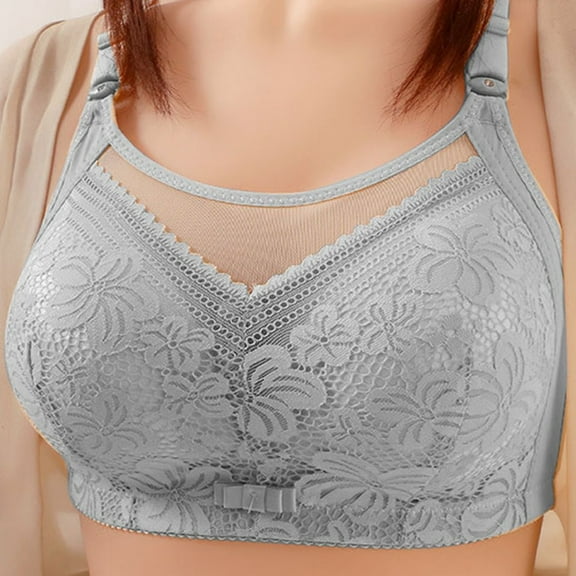 ZHOGXU Women'S Oversized Bra With Adjustable Straps Lace Seamless Wireless Push Up Solid Color Breathable Comfortable Bralette For Everyday Wear,Light Gray,46