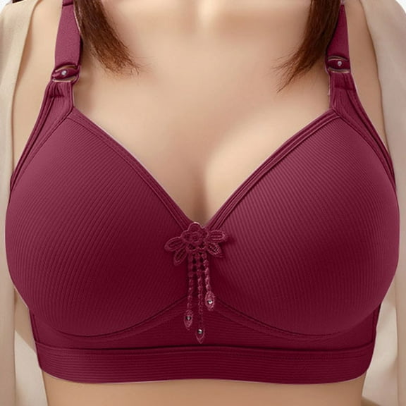 ZHOGXU Women'S Oversized Bra With Adjustable Straps Seamless Wireless Push Up Solid Color Breathable Comfortable Bralette For Everyday Wear,Wine,46