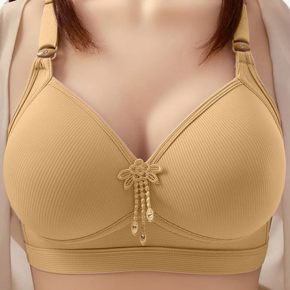 ZHOGXU Women'S Oversized Bra With Adjustable Straps Seamless Wireless Push Up Solid Color Breathable Comfortable Bralette For Everyday Wear,Yellow,46