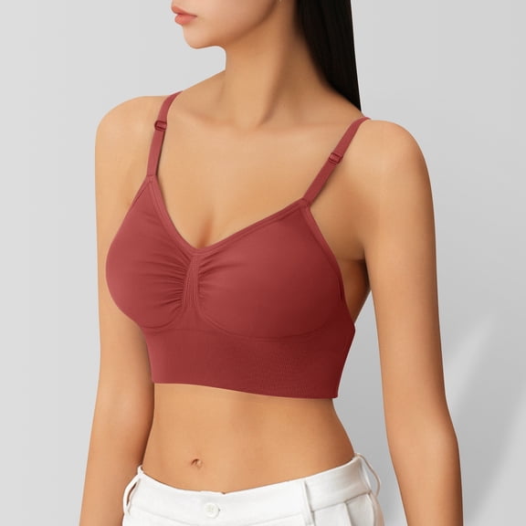 ZHOGXU Women'S Padded Bra With Adjustable Straps Seamless Wire Free Push Up Solid Color Breathable Comfortable Brassiere For Everyday Wear,Brick Red,S