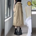 thumbnail image 1 of ZHOGXU Women'S Skirt Summer Drawstring Elastic Waist Solid Color A Line Fashion Comfortable Long Skirt With Pockets For Everyday Wear,Khaki,M, 1 of 5