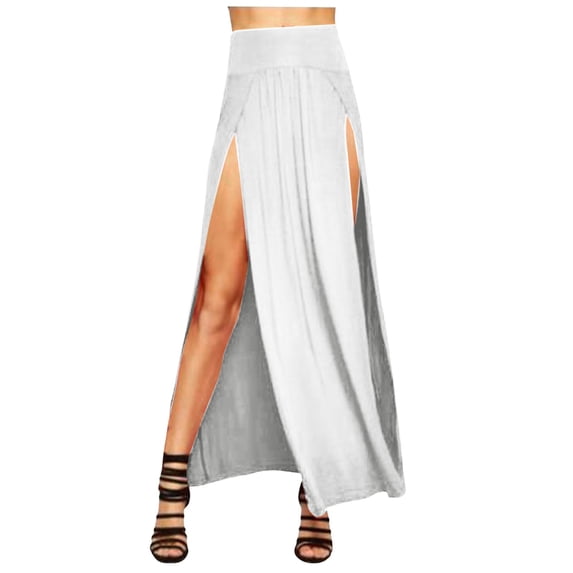 ZHOGXU Women'S Skirt Summer High Waist Solid Color Side Split Fashion Comfortable Maxi Skirt For Casual Daily Wear,White,S